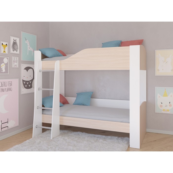 Детская двухъярусная кровать «Астра 2», без ящика, цвет белый / дуб молочный детская двухъярусная кровать астра 2 цвет белый дуб молочный