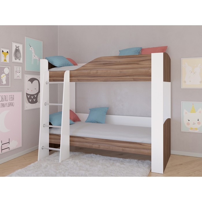 Детская двухъярусная кровать «Астра 2», без ящика, цвет белый / орех кровать двухъярусная астра 2 без ящика розовый лдсп