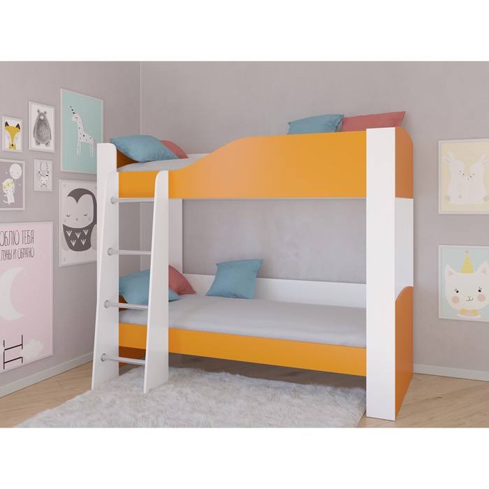 Детская двухъярусная кровать «Астра 2», без ящика, цвет белый / оранжевый детская кровать чердак астра домик без ящика цвет белый оранжевый