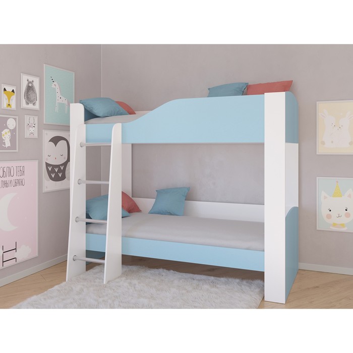 Детская двухъярусная кровать «Астра 2», без ящика, цвет белый / голубой кровать двухъярусная астра 2 без ящика розовый лдсп