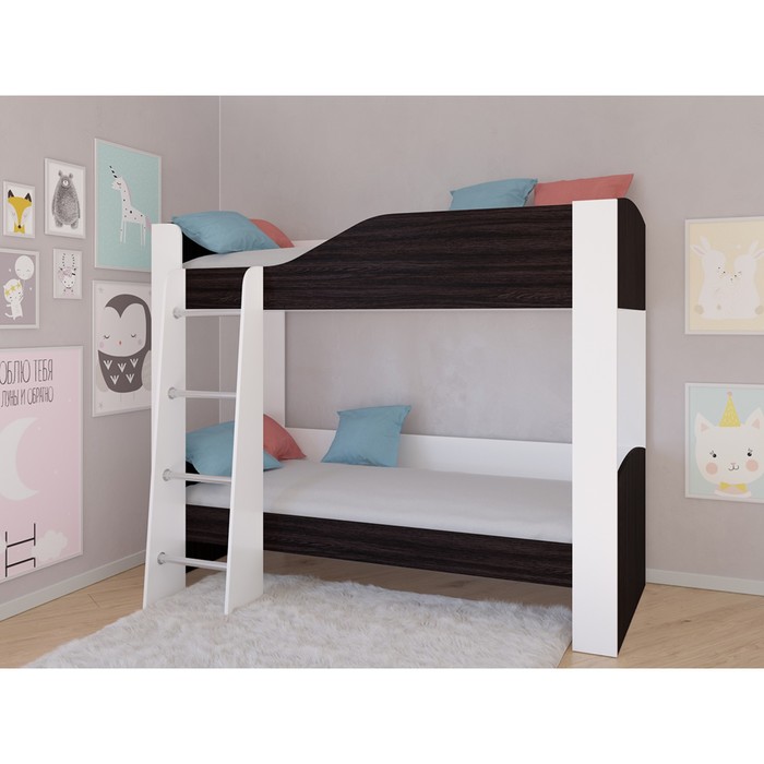 Детская двухъярусная кровать «Астра 2», без ящика, цвет белый / венге детская кровать чердак астра домик без ящика цвет белый венге