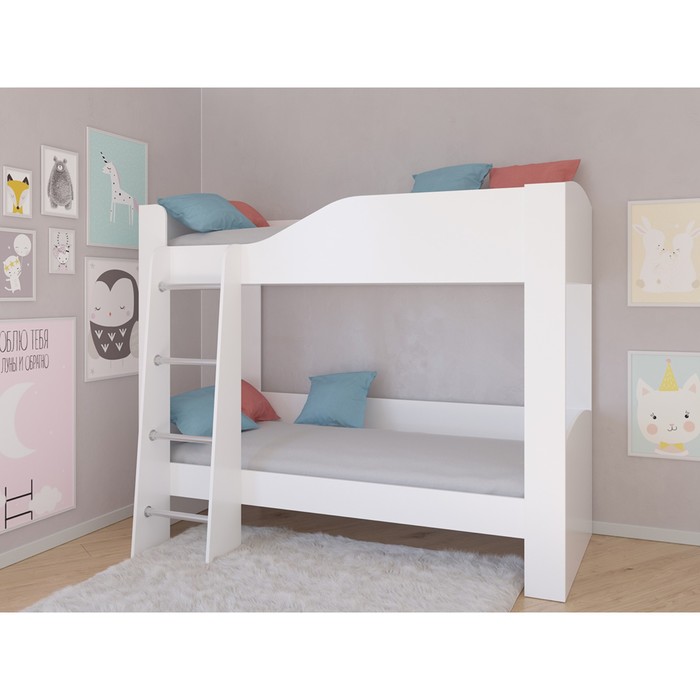 Детская двухъярусная кровать «Астра 2», без ящика, цвет белый / белый детская двухъярусная кровать астра 2 без ящика цвет белый венге