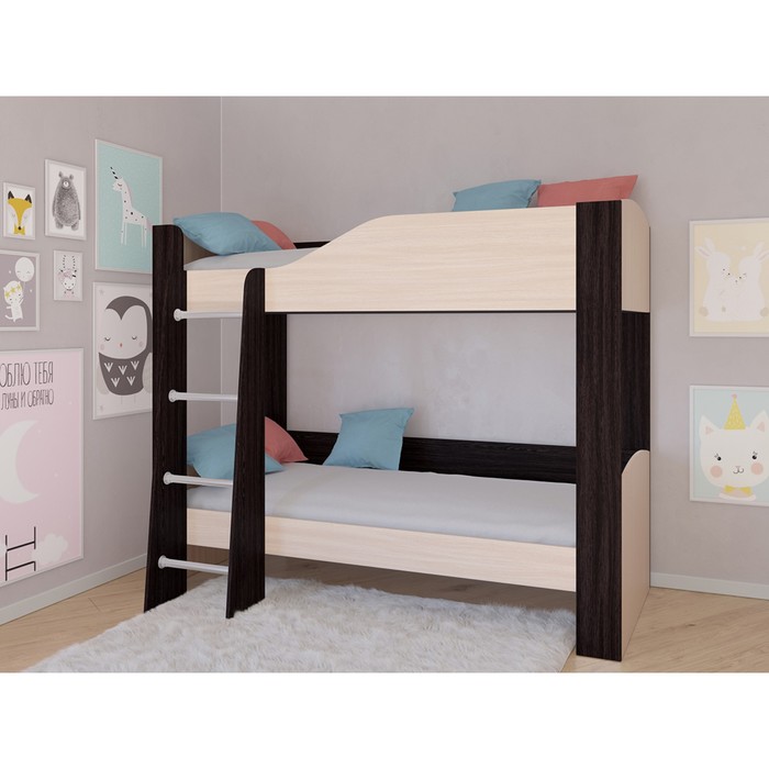 Детская двухъярусная кровать «Астра 2», без ящика, цвет венге / дуб молочный детская двухъярусная кровать астра 2 без ящика цвет венге розовый
