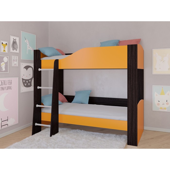 Детская двухъярусная кровать «Астра 2», без ящика, цвет венге / оранжевый кровать двухъярусная астра 2 без ящика розовый лдсп