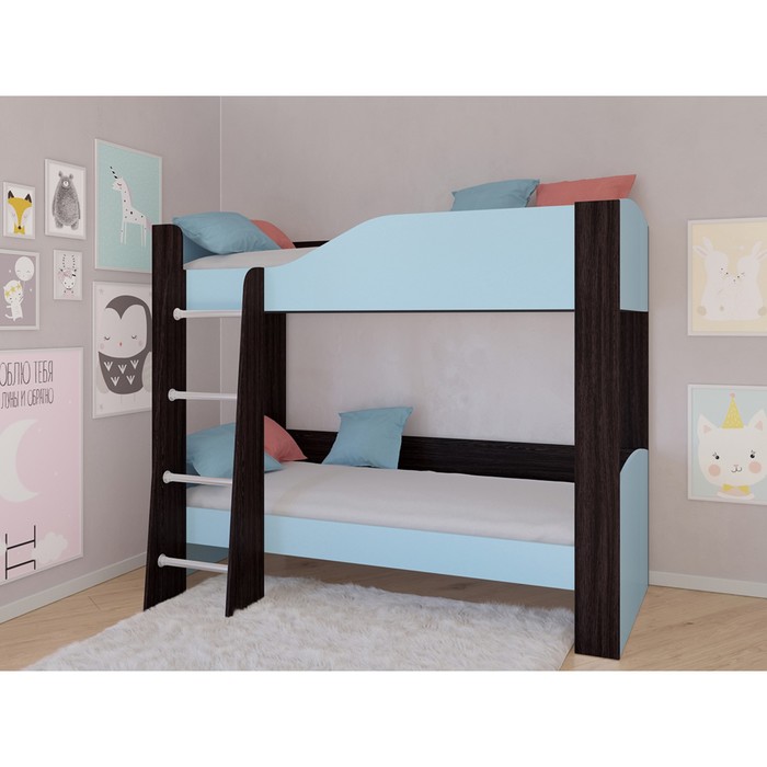 Детская двухъярусная кровать «Астра 2», без ящика, цвет венге / голубой кровать двухъярусная астра 2 без ящика розовый лдсп