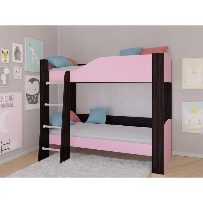 Детская двухъярусная кровать «Астра 2», без ящика, цвет венге / розовый кровать двухъярусная астра 2 без ящика розовый лдсп