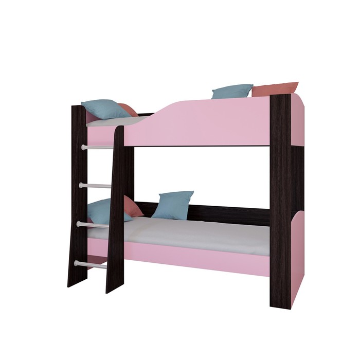 фото Детская двухъярусная кровать «астра 2», без ящика, цвет венге / розовый