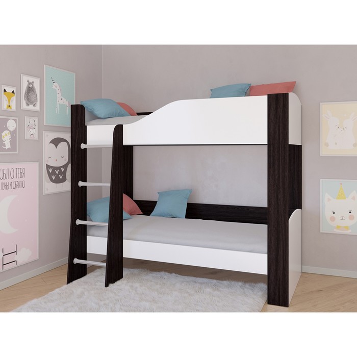 Детская двухъярусная кровать «Астра 2», без ящика, цвет венге / белый кровать двухъярусная астра 2 без ящика розовый лдсп