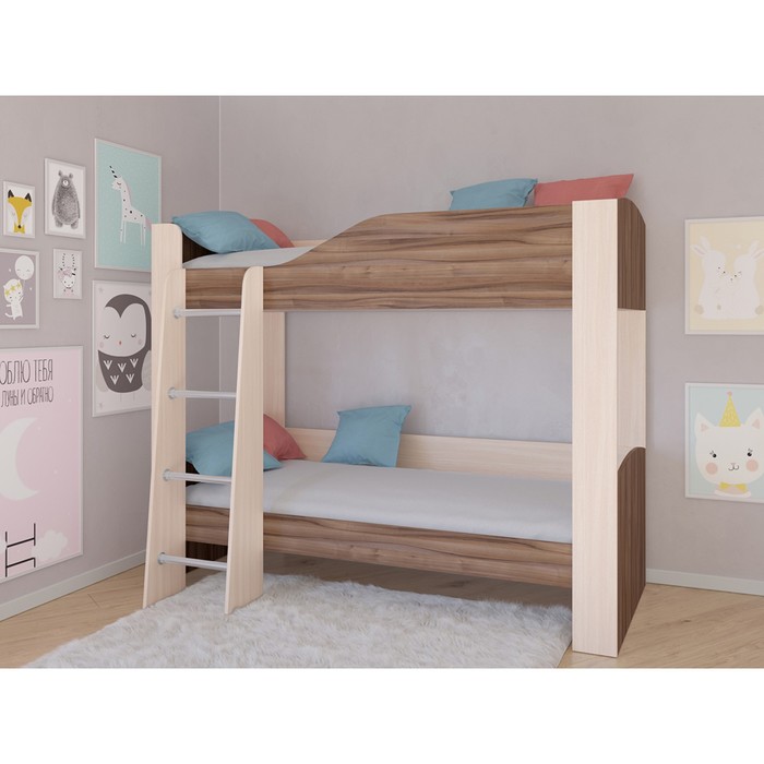 Детская двухъярусная кровать «Астра 2», без ящика, цвет дуб молочный / орех детская двухъярусная кровать астра 2 без ящика цвет дуб молочный фиолетовый