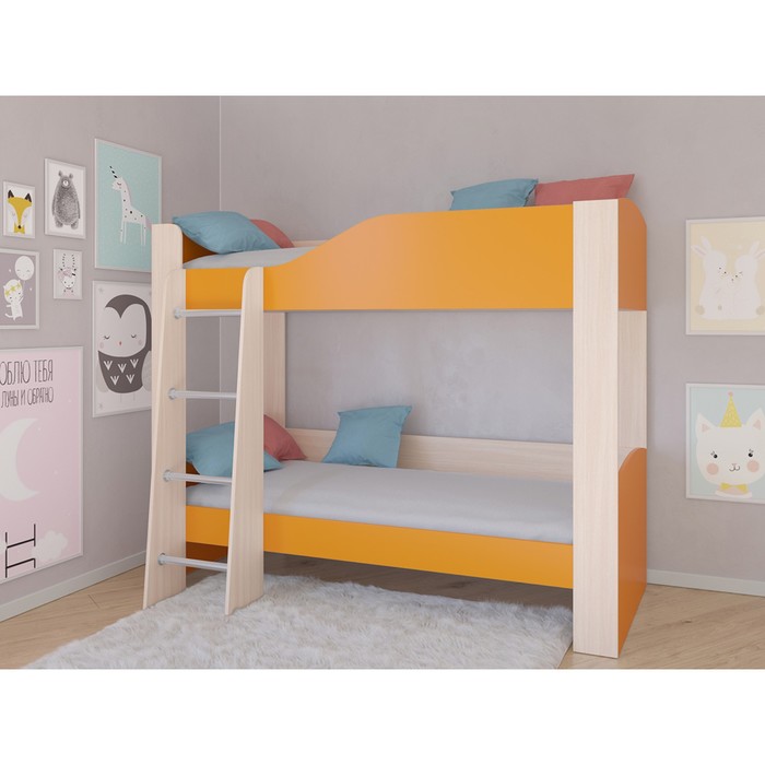 Детская двухъярусная кровать «Астра 2», без ящика, цвет дуб молочный / оранжевый кровать двухъярусная астра 2 без ящика оранжевый белый лдсп