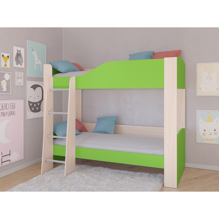 Детская двухъярусная кровать «Астра 2», без ящика, цвет дуб молочный / салатовый детская двухъярусная кровать астра 2 без ящика цвет дуб молочный фиолетовый