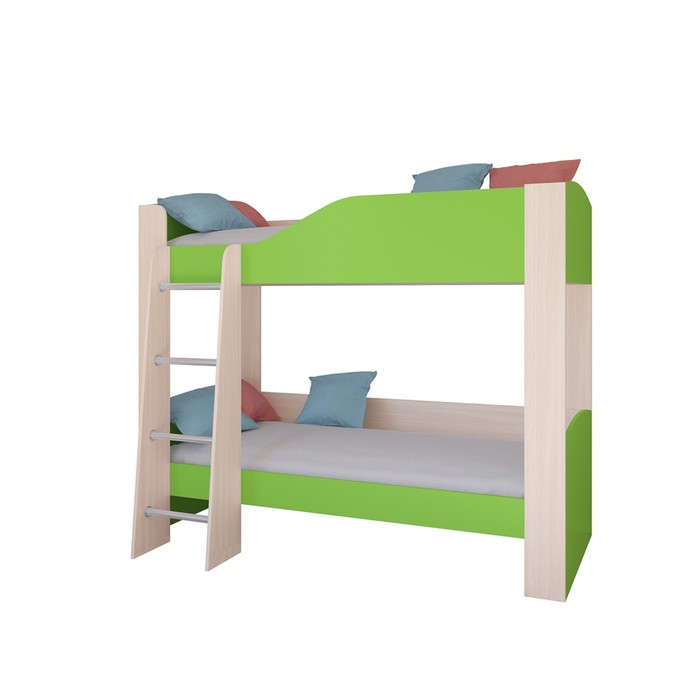 фото Детская двухъярусная кровать «астра 2», без ящика, цвет дуб молочный / салатовый