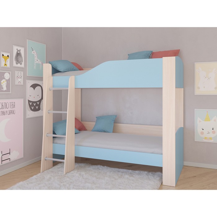 Детская двухъярусная кровать «Астра 2», без ящика, цвет дуб молочный / голубой детская двухъярусная кровать астра 2 без ящика цвет белый дуб шамони