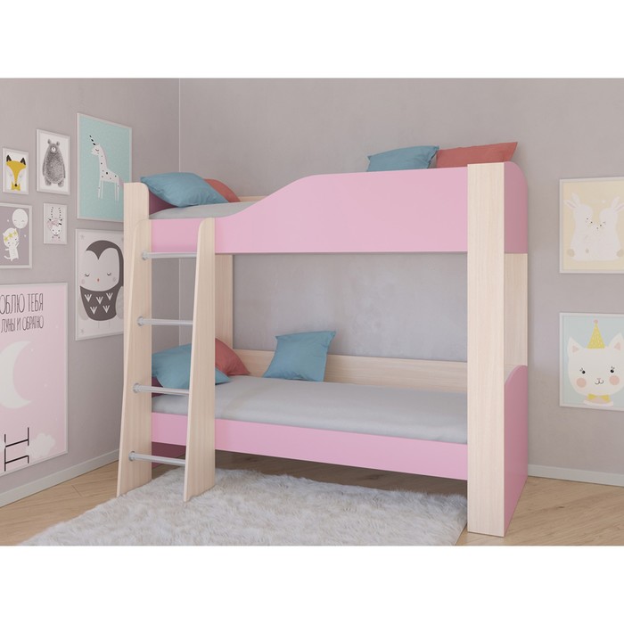 Детская двухъярусная кровать «Астра 2», без ящика, цвет дуб молочный / розовый кровать двухъярусная астра 2 без ящика розовый лдсп