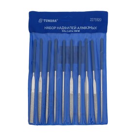 

УЦЕНКА Набор надфилей алмазных ТУНДРА, обрезиненные рукоятки, 50 х 140 х 3 мм, 10 шт.
