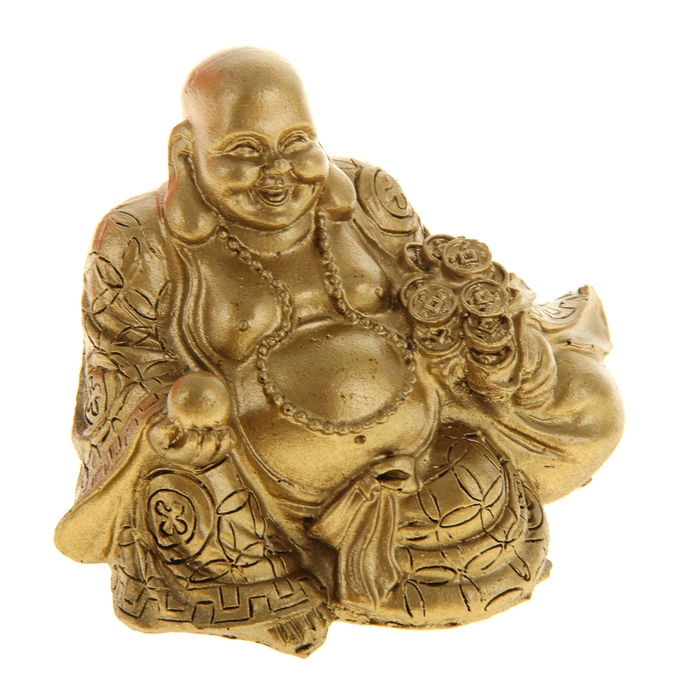 Нэцкэ под бронзу "Хотей в одеянии с жемчужиной, монетами и мешком богатства"