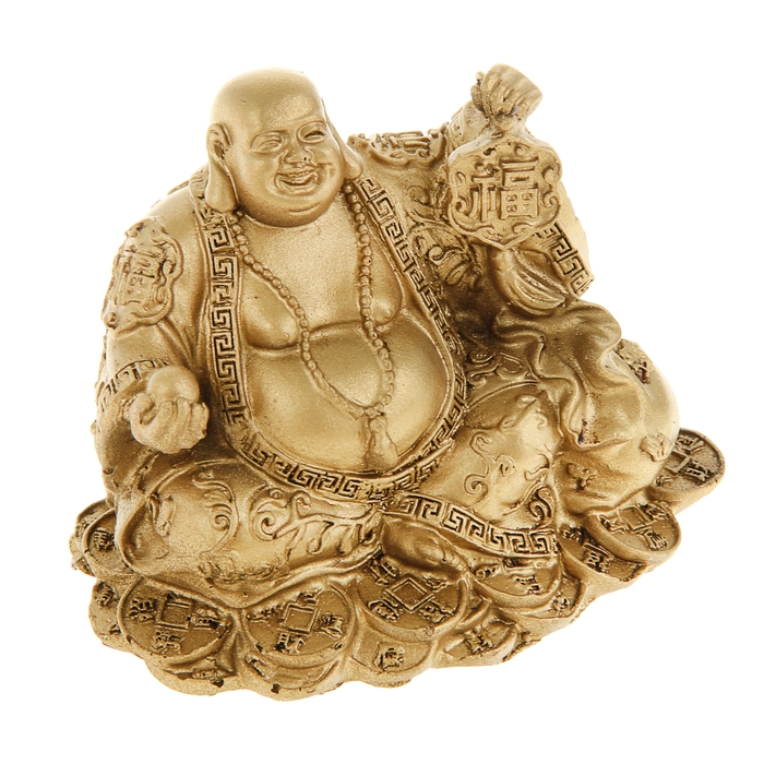 Нэцкэ под бронзу "Хотей в одеянии с жемчужиной и символом на монетах"