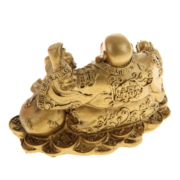 Нэцкэ под бронзу "Хотей в одеянии с жемчужиной и символом на монетах"