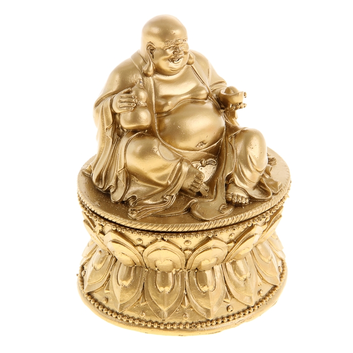 Нэцкэ под бронзу "Хотей в одеянии с посохом и хулу, со слитком" (шкатулка)