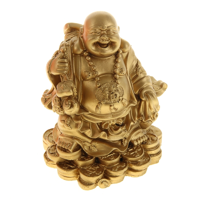 Нэцкэ под бронзу "Хотей в одеянии с Жуи и монетой, мешком на монетах"