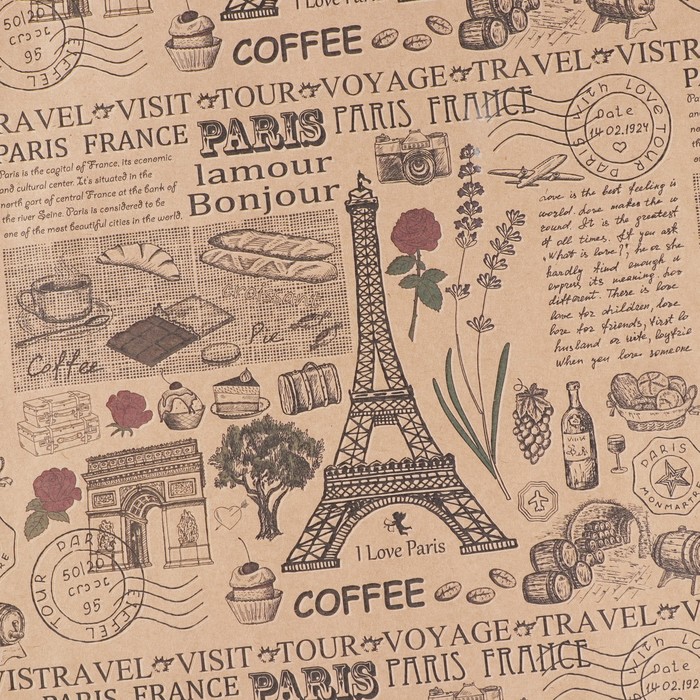 

Бумага упаковочная крафтовая «Paris», 50 × 70 см