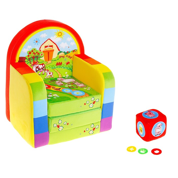 фото Мягкая игрушка «кресло-кровать ферма» с игральным кубиком смолтойс
