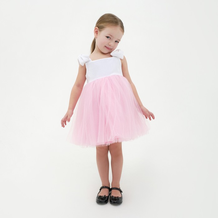 Платье нарядное детское KAFTAN, р. 34 (122-128 см), белый/розовый