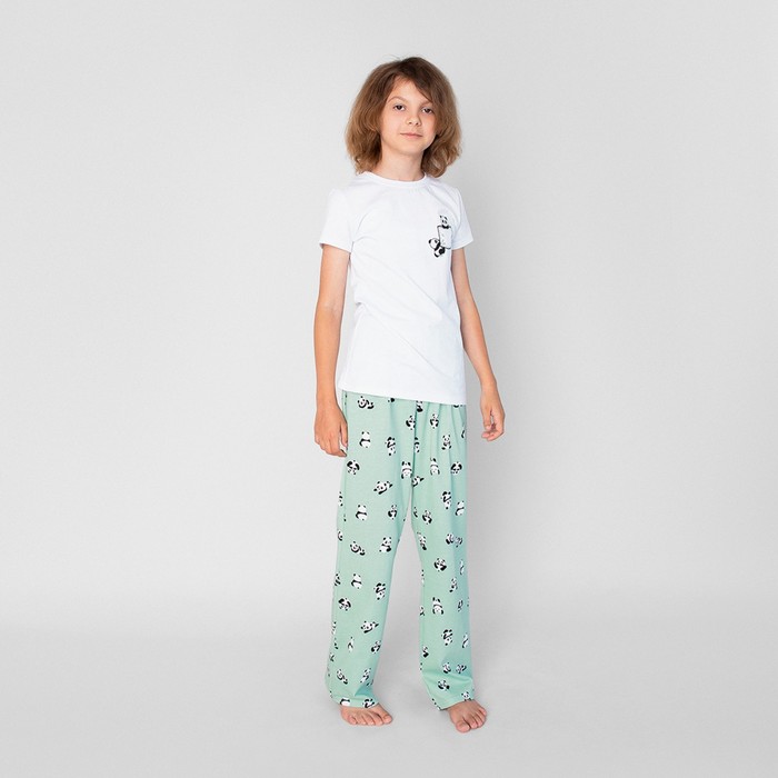 фото Пижама футболка и брюки «симпл-димпл» для девочки, рост 158 см., цвет белый/ментоловый bossa nova
