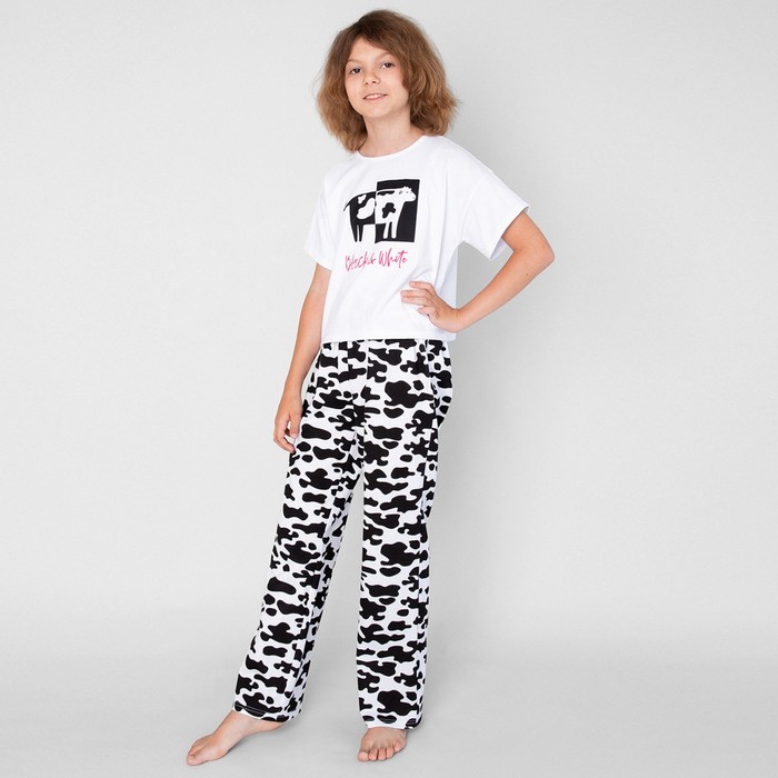 фото Пижама футболка и брюки «симпл-димпл» для девочки, рост 134 см., цвет белый bossa nova