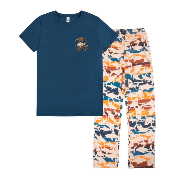 

Пижама футболка и брюки «Симпл-димпл» для мальчика, рост 134 см., цвет темно-синий/бежевый