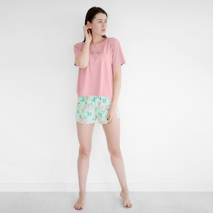 Пижама футболка и шорты  «Онфлёр», размер 42, цвет салатовый/пыльная роза