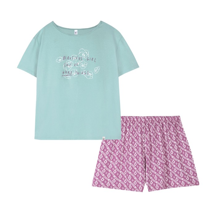 Пижама футболка и шорты «Онфлёр», размер 42, цвет бирюзовый/сиреневый