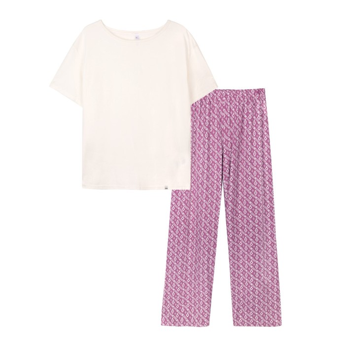 Пижама футболка и брюки «Онфлёр», размер 42, цвет молочный/сиреневый