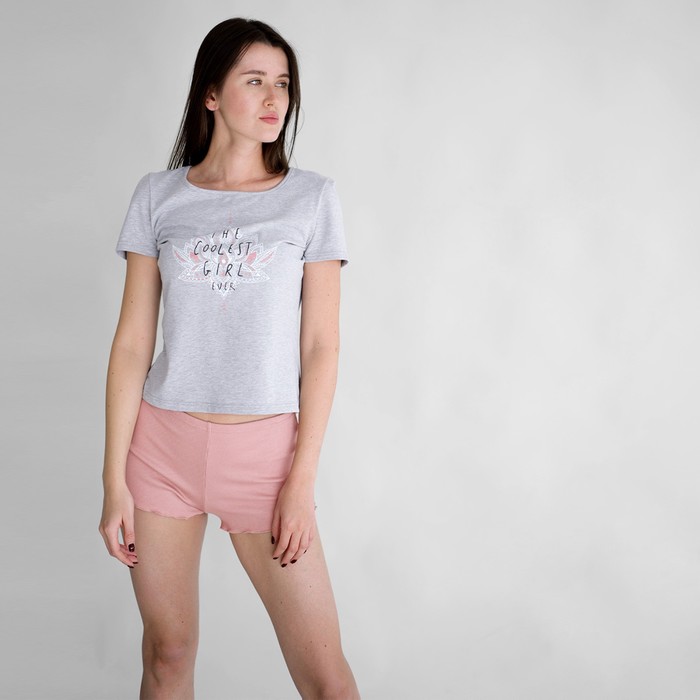 Пижама футболка и шорты  «Онфлёр», размер 42, цвет пыльная роза/меланж серый