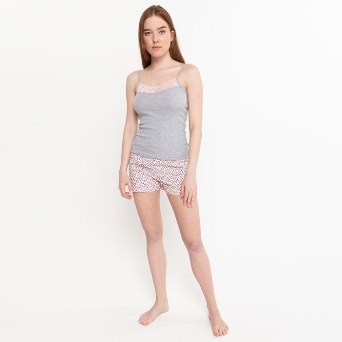 Комплект женский (майка/шорты), цвет серый/светло-розовый, размер 48