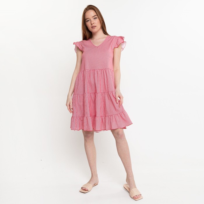 фото Платье женское, цвет красно-белая полоса, размер 44 амадэль