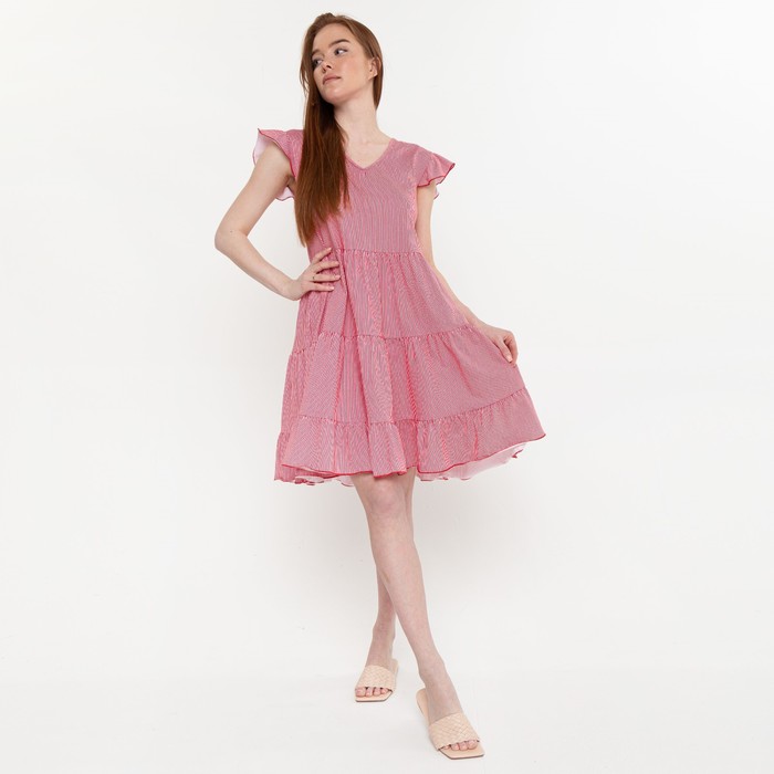 фото Платье женское, цвет красно-белая полоса, размер 46 амадэль