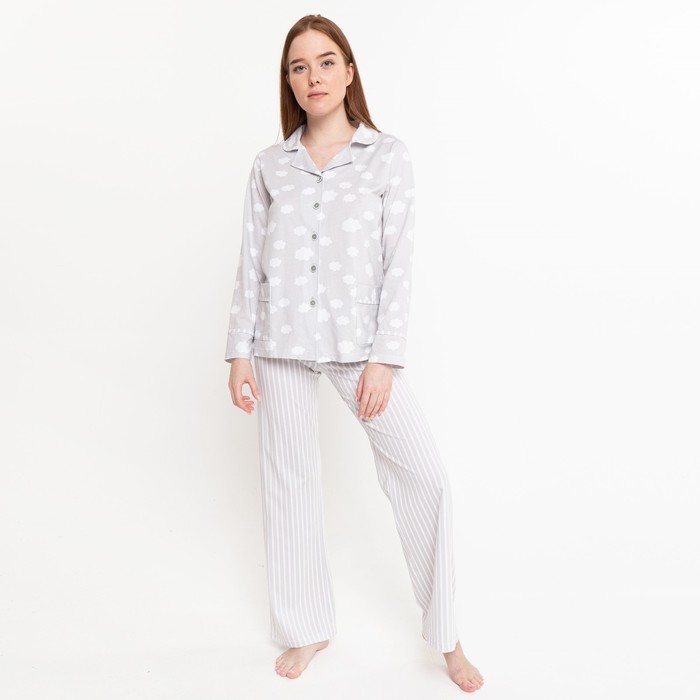 Комплект женский (рубашка/брюки), цвет серый, размер 46
