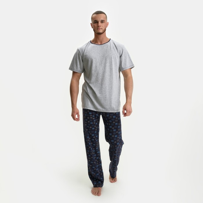 фото Комплект мужской (футболка, брюки), цвет синий, размер 48 амадэль