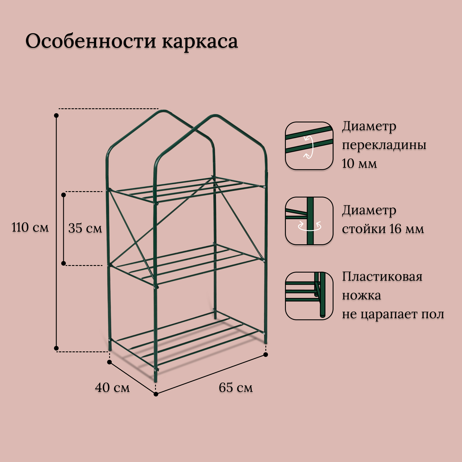 Парник балконный стеллаж для рассады 3 полки 1040 615 405мм комплект