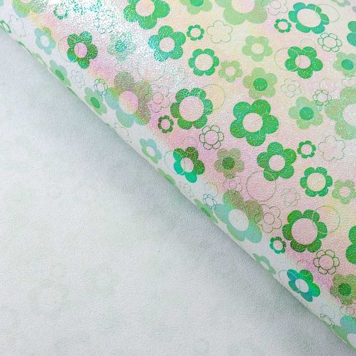 Бумага упаковочная перламутровая &quot;Ромашки&quot;, зелёный, 50 х 70 см