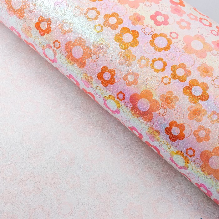 Бумага упаковочная перламутровая &quot;Ромашки&quot;, оранжевый, 50 х 70 см