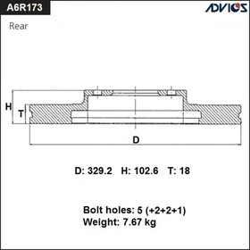 Диск тормозной зад. ADVICS (R) TOYOTA LAND CRUISER J100 (98-07), LEXUS LX470 J100 (98-07)