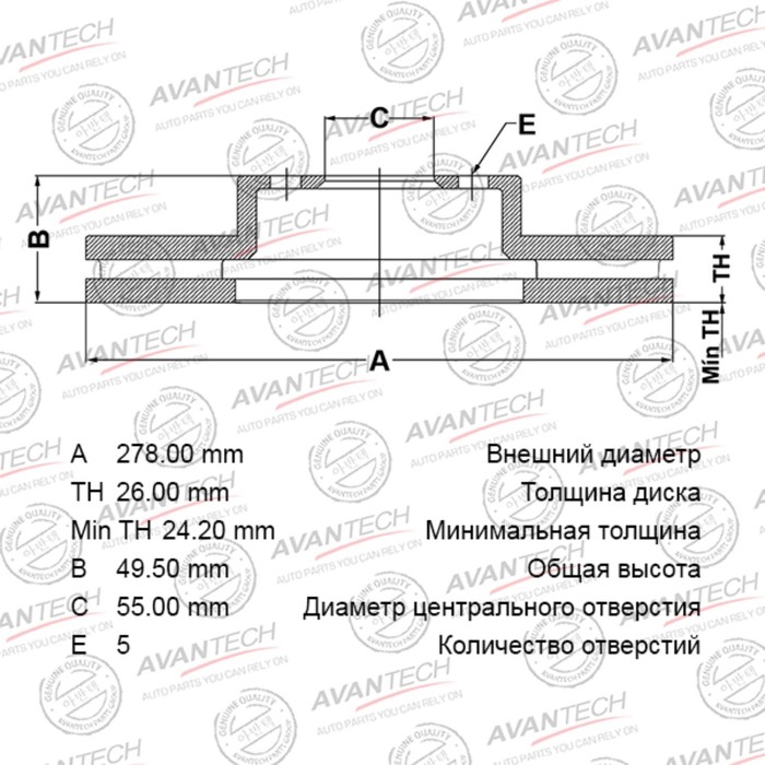 Диск тормозной AVANTECH (FR) Avensis(ADT25#,AZT25#,ZZT25#) Europe