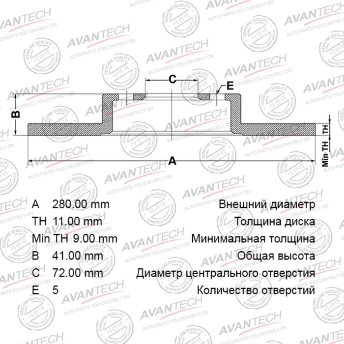 Диск тормозной AVANTECH (RR) Mazda 3 (03-)