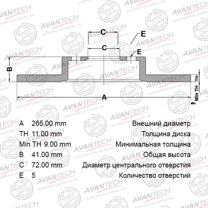Диск тормозной AVANTECH (RR) Mazda3 (03-)