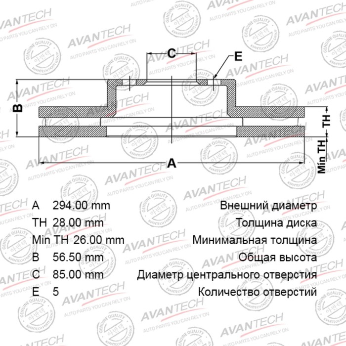 

Диск тормозной AVANTECH (FR) Actyon (06-)