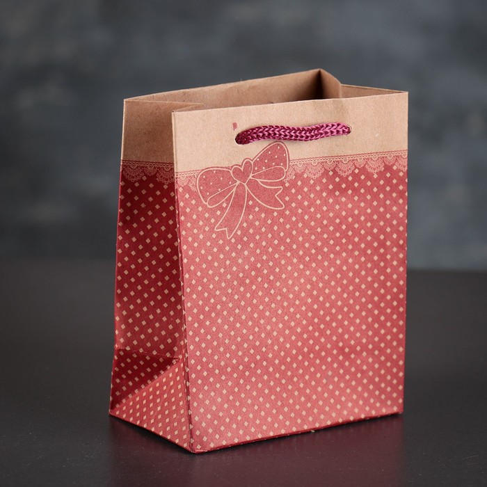 Пакет крафт "Бантик", красный, 11 х 6,5 х 14 см