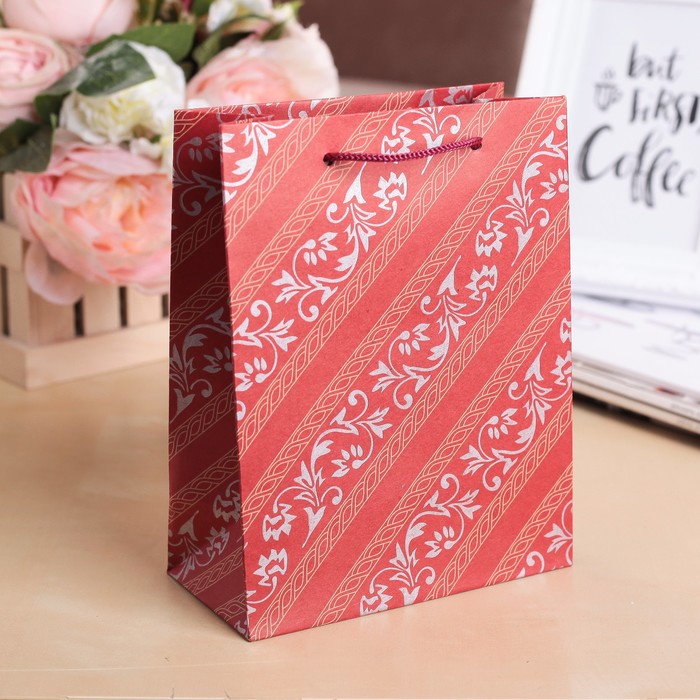 Пакет крафт "Узоры", 14 х 7 х 18 см