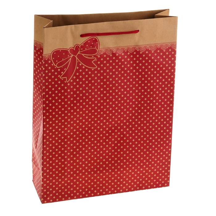 Пакет крафт "Бантик", красный, 14 х 7 х 18 см